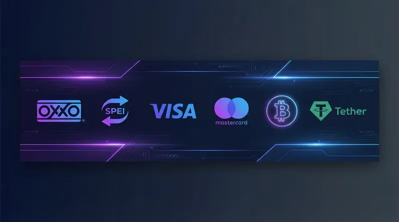 Métodos de Pago OXXO SPEI Visa Mastercard Bitcoin